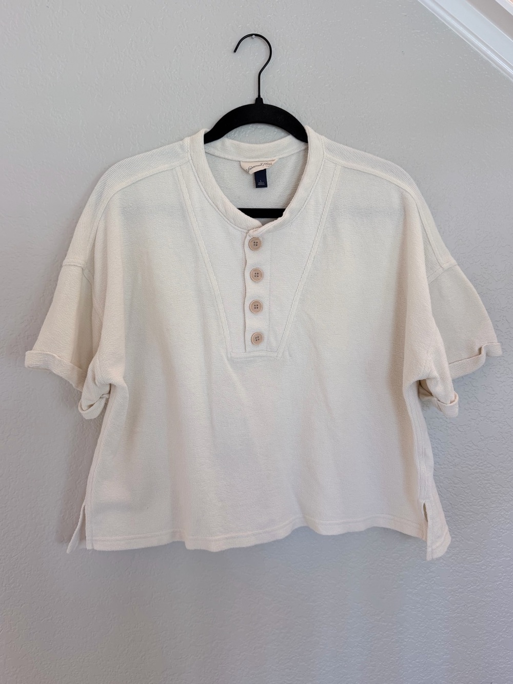 Universal Thread Cream Waffle Knit Henley Crop Top - Size L